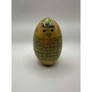 Vintage Wooden Easter Bunny Nesting Dolls Egg Shaped Hand Painted Folk Art 5pc